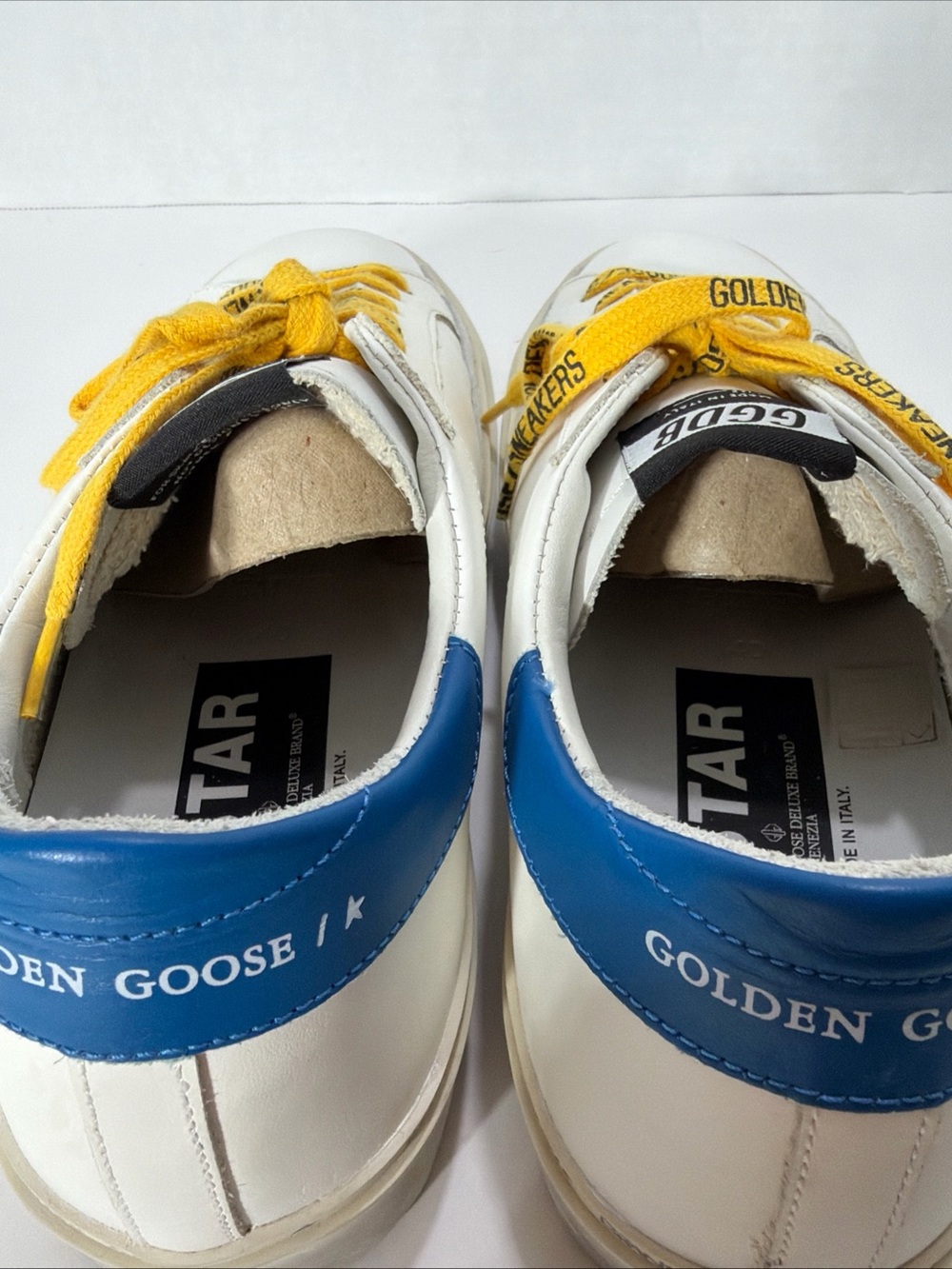 Golden Goose HI STAR WHITE BLUE YELLOW SNEAKERS EUR 40 US 7 Mens 9 Womens NIB - Picture 6 of 16